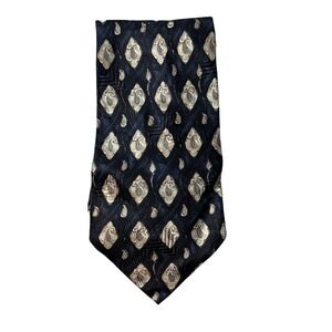 AKM Necktie Mens OS Black Gold Diamond Paisley Silk Handmade Italy Geometric Tie